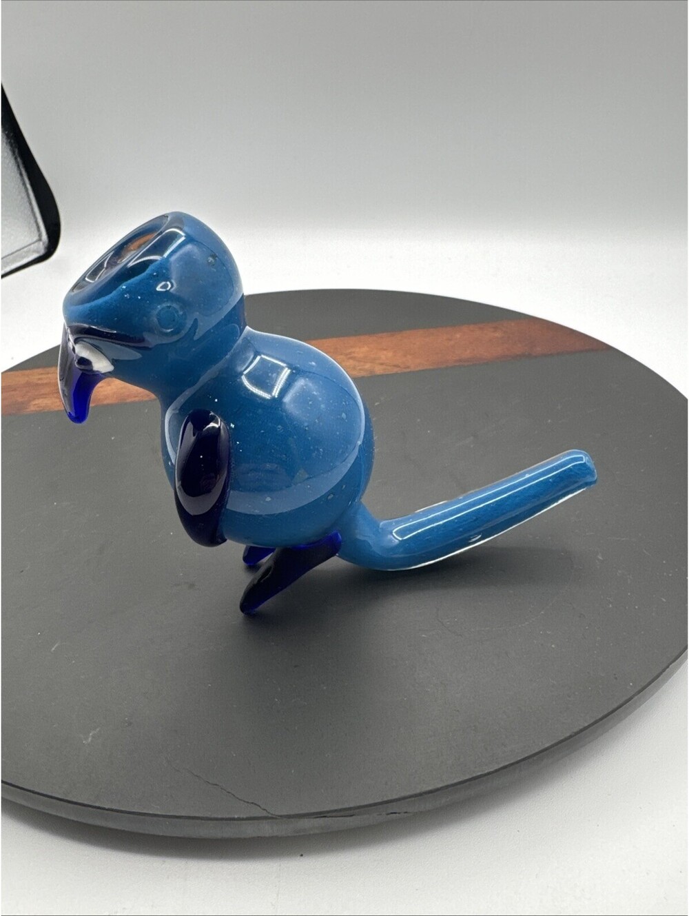 Rare Blown Glass Smoking Tobacco Pipe Blue Bird 3.75” T